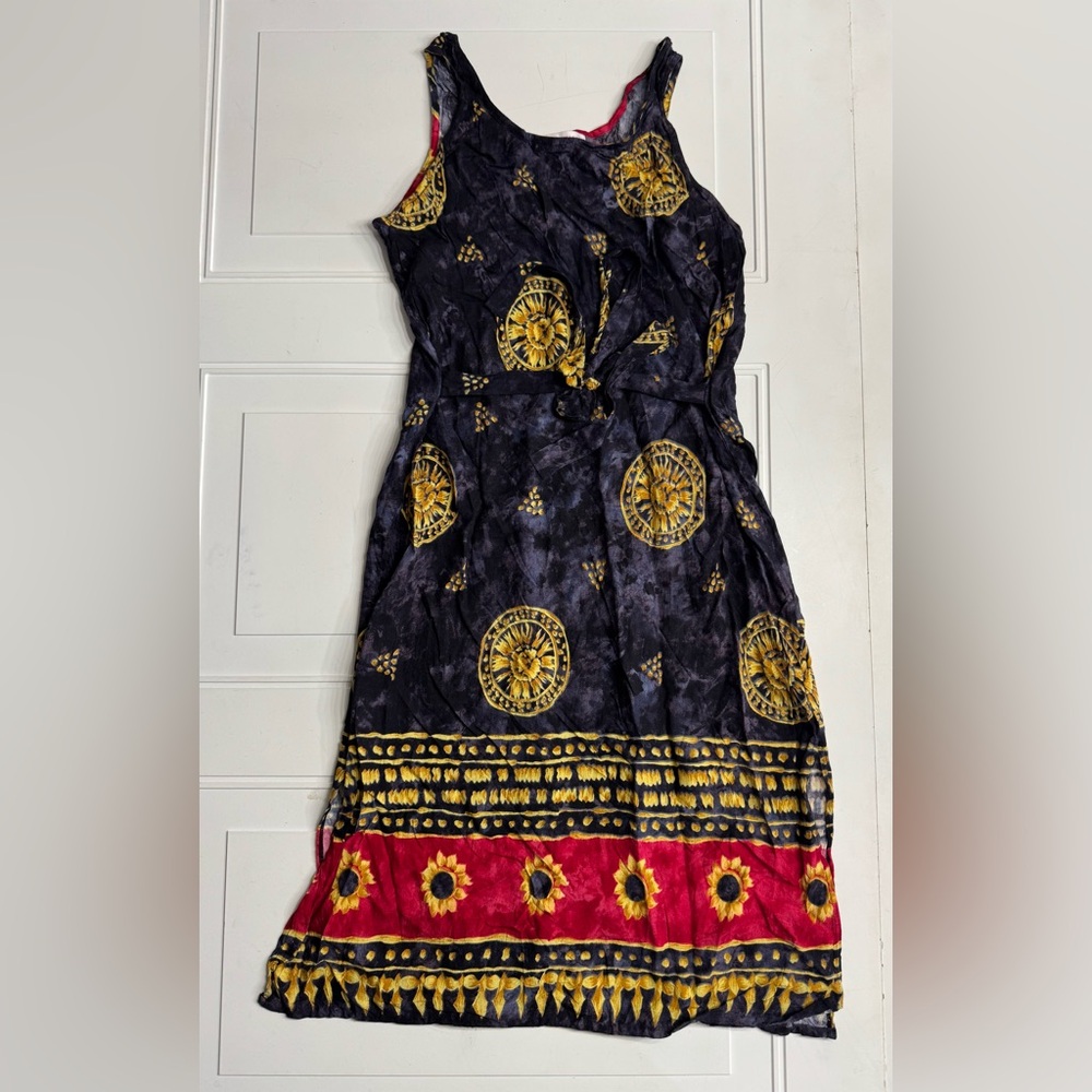 Tiasa VTG Womens A-Line Blue Dress Size Medium Sleeveless Tie Up Coverup Sz M